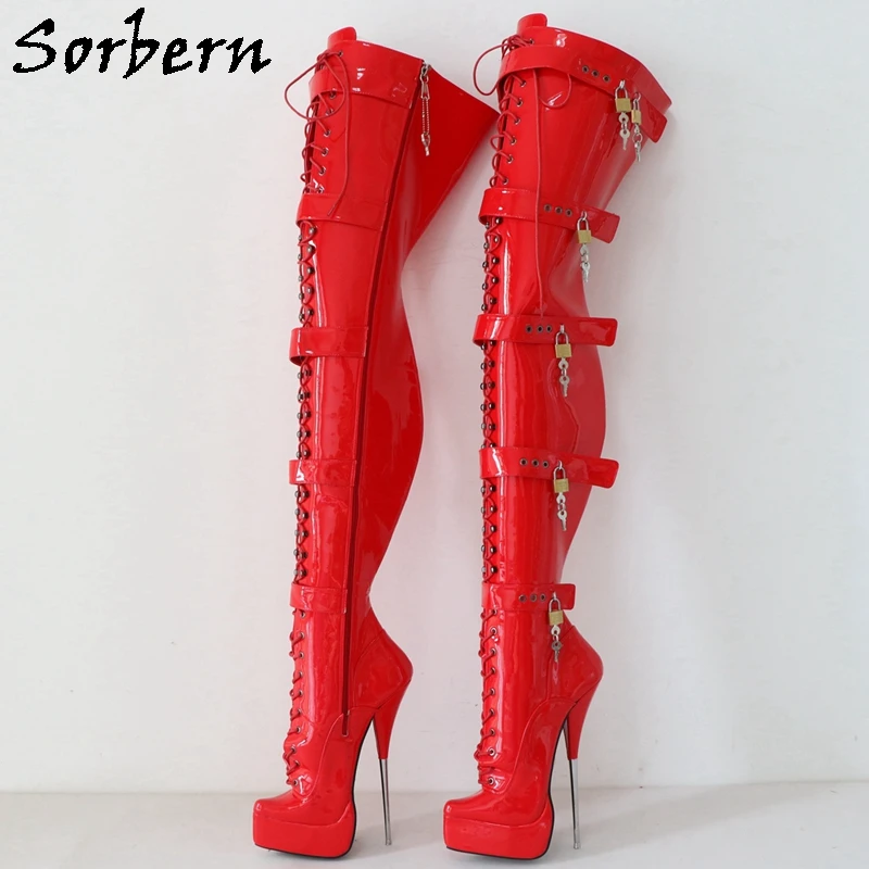 Sorbern Sexy Ballet Boots donna chiusura a chiave cerniera cavallo piattaforma tacco alto in metallo stivale lungo Lace Up Fetish Drag Queen scarpa