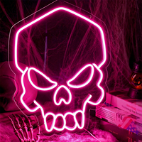 Pink Girly Skull Neon Light - Dimmable USB LED | Cute Scary Halloween Decor for Girls' Bedroom | Modern Skull Wall Night Lights