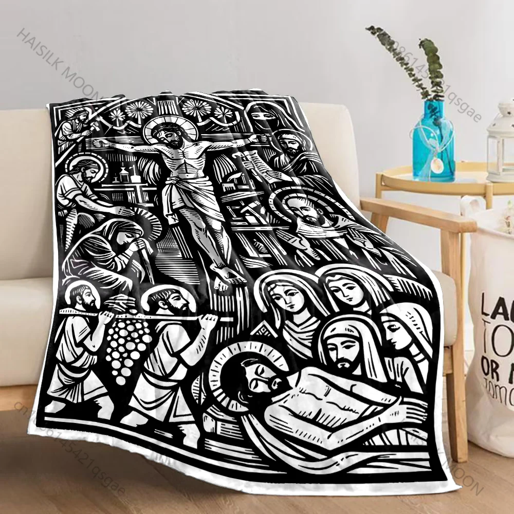 1PC Jesus crucifixion scene Print Believer Pray blanket Warm soft flannel material suitable for all seasons luxurious gift