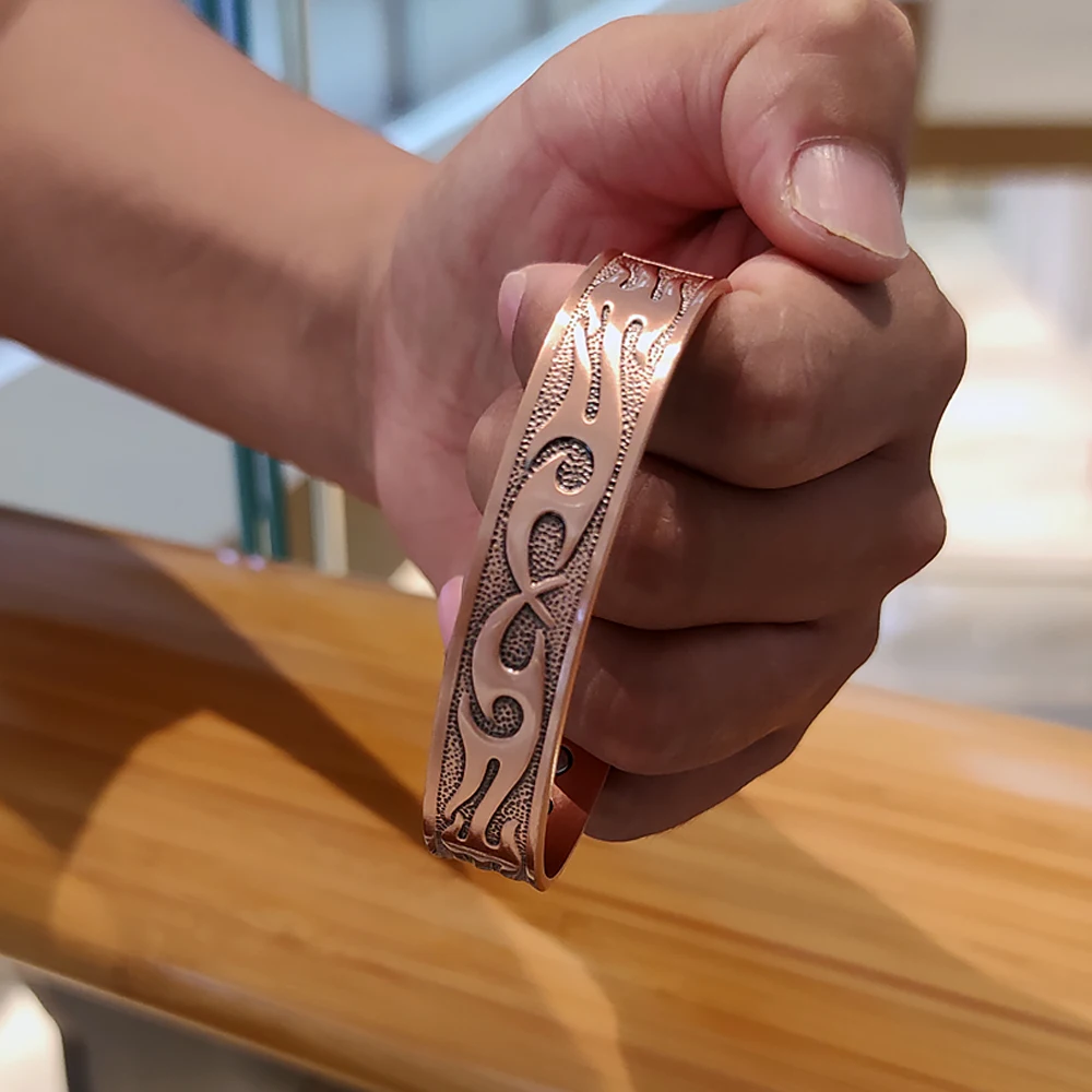 Vinterly Armbänder aus reinem Kupfer für Herren, magnetisch, 14,5 mm, Vintage, verstellbar, Gesundheit, hohe Magnete, Manschettenarmreifen, größenverstellbarer Schmuck aus Metall