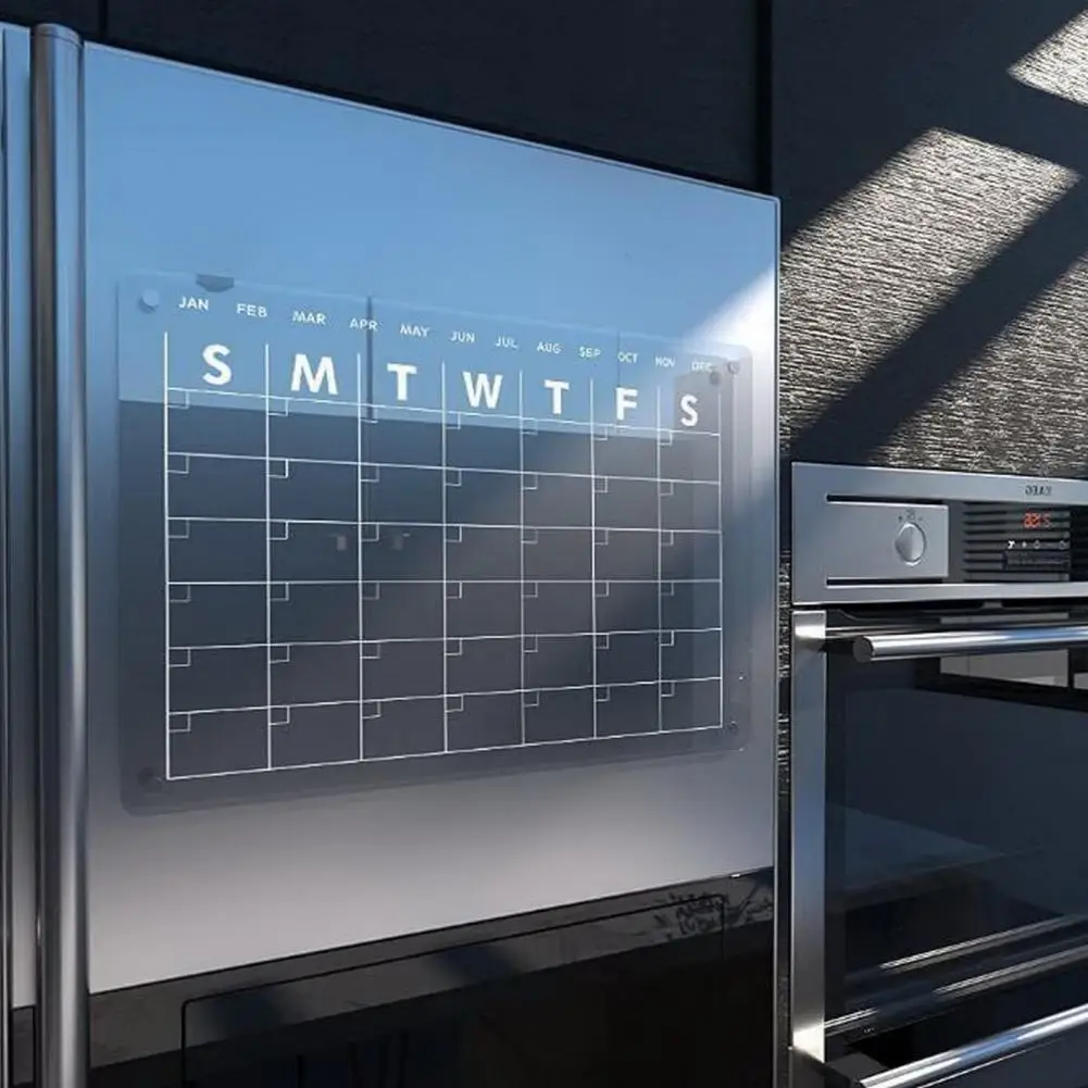 Calendario planificador tablero conveniente refrigerador acrílico reutilizable calendario pizarra blanca limpiar fácilmente imán de nevera magnético