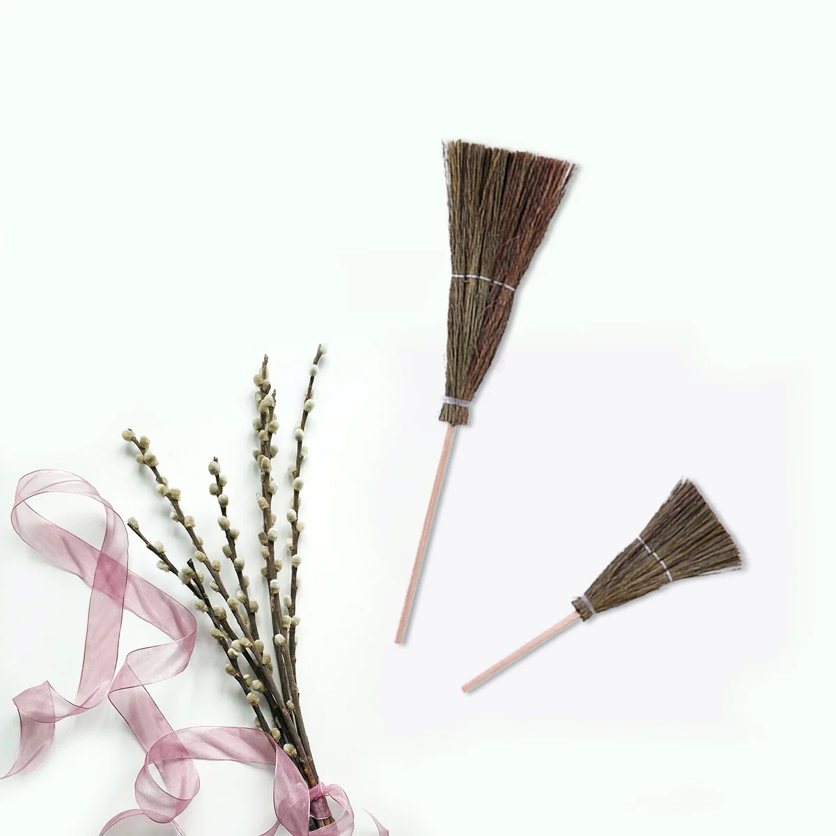 2 Pcs Mini Handmade Broom Decorative Lovely Porps Realistic Props Dollhouse Toy Toys Decorate