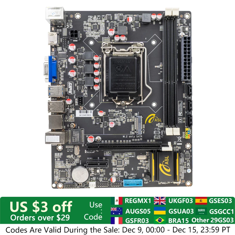 ASL B75 M-ATX LGA 1155 Motherboard Support Intel Core 2nd 3rd Generation Processor Dual Channel DDR3 Memory M.2 SATA SSD USB 3.0