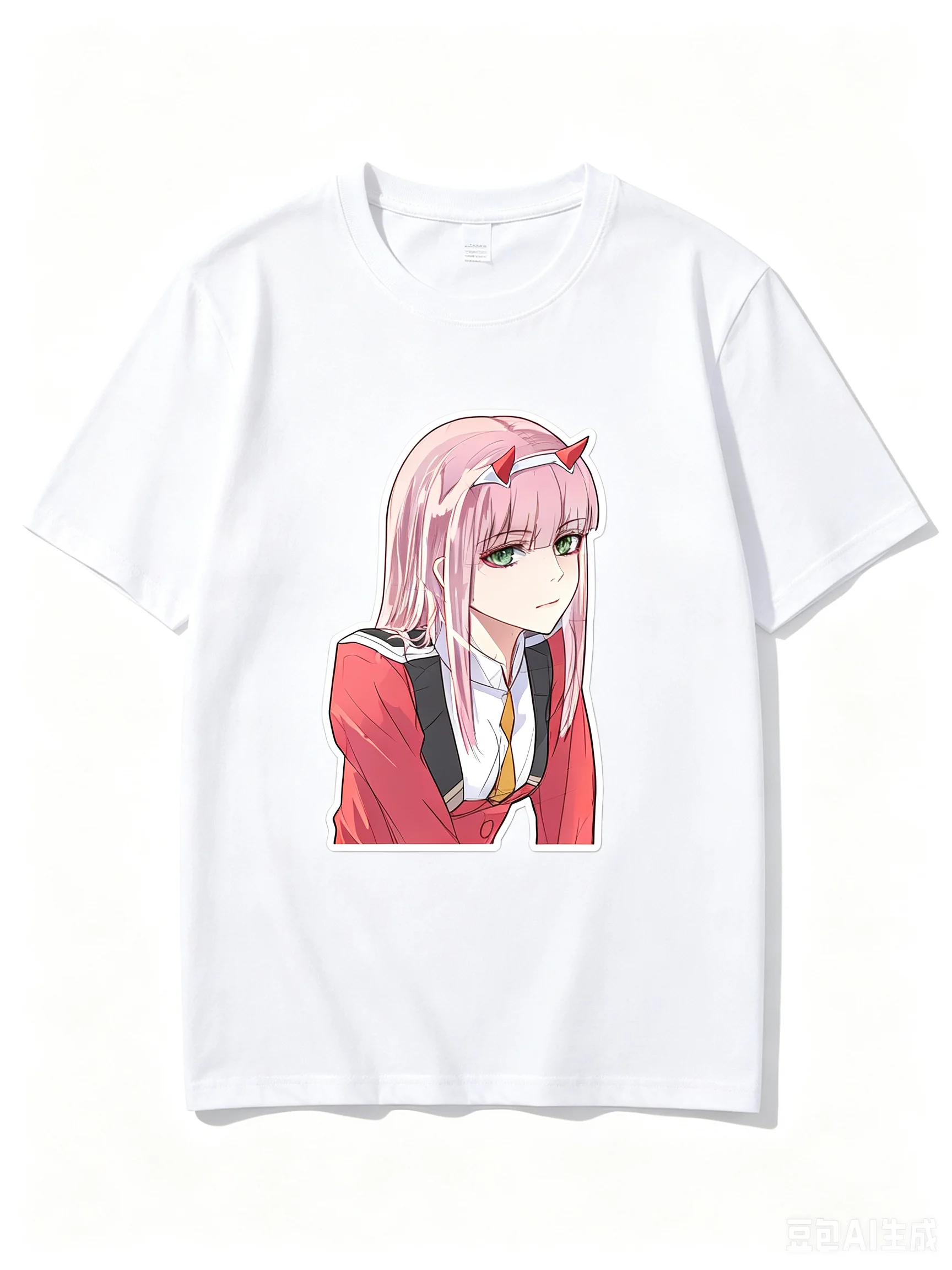 2026 New Unisex Crew Neck Casual Short Sleeve T-Shirt With Uniform Zero Two Bust Cutout Anime Print T-Shirt