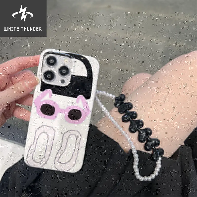 Cute Stylish Girl Sunglasses Pattern Love Heart Pearl Phone Chains Soft Case For IPhone 12 11 13 Pro XR X XS Max 7 8 Plus Cover