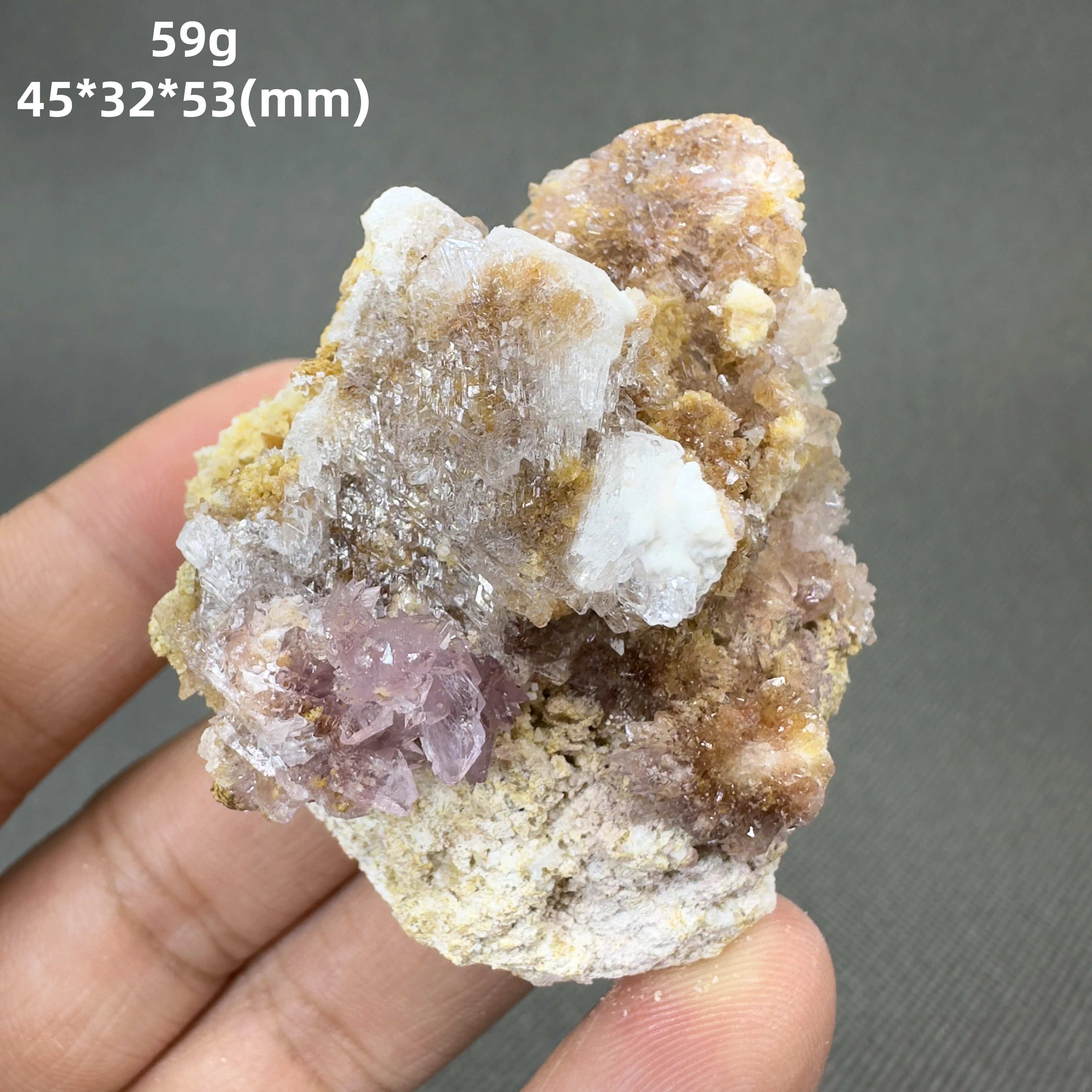 Natural mauve Creedite mineral specimen + healing quartz crystals and stones rock gemstone