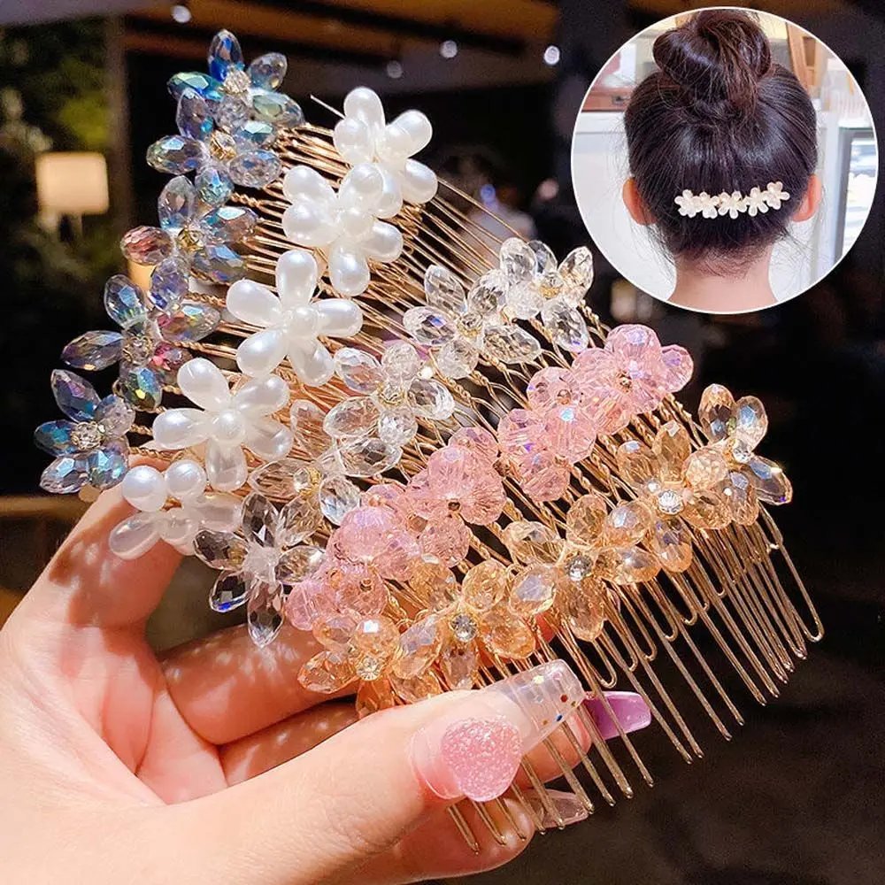 

Korean Style Girl's Gift Hair Accessories Hair Comb Crystal Hair Clip Children Flower Hairpin Imitation Pearl Hair Claw