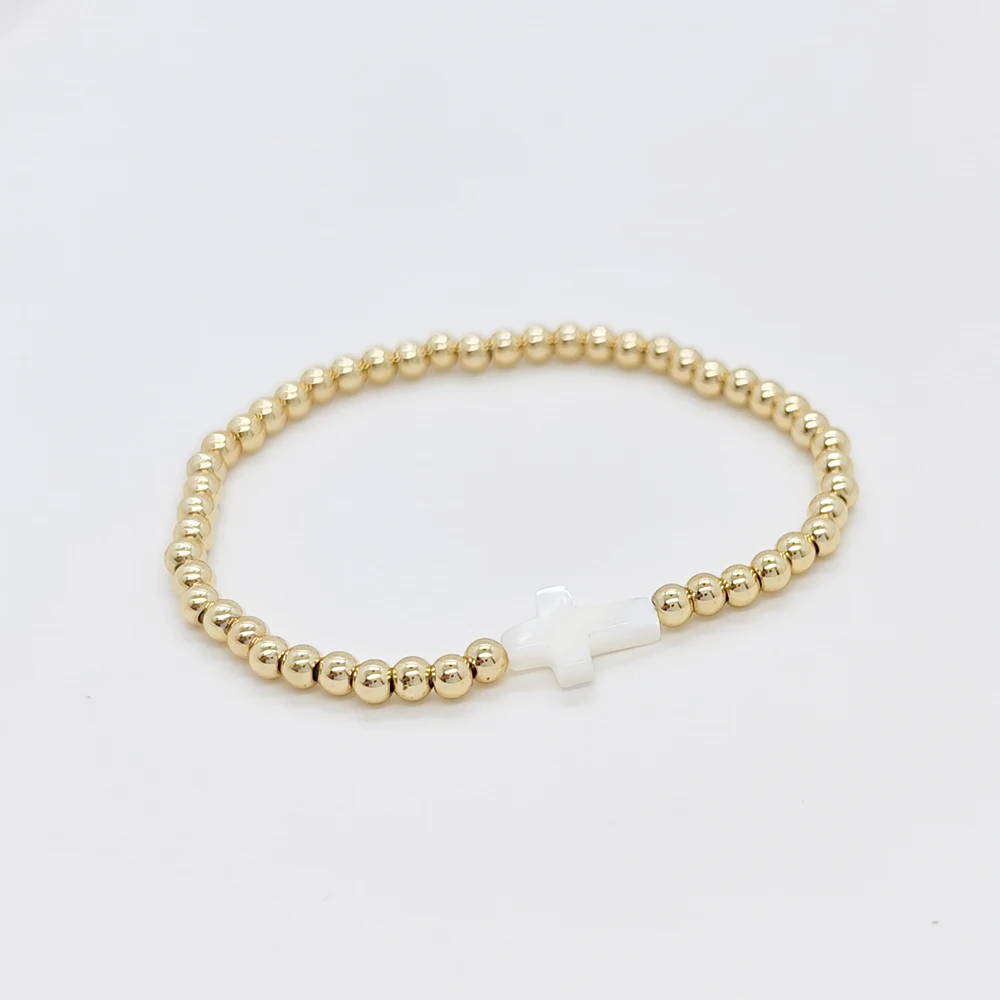Großhandel Christliches Kreuz-Armband für Frauen, Stapelbar, 18K Vergoldete Perlen, Religiöser Schmuck, Zierliches Glaubensgeschenk, Pulseras Mujer – Detail 3