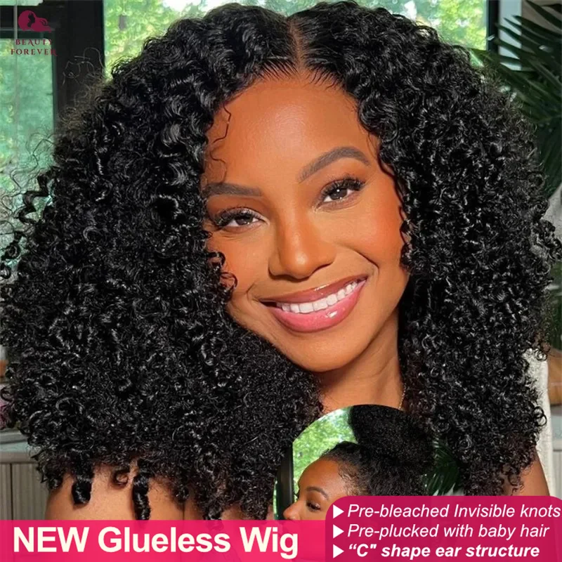 Beauty Forever Premium 7X5 Bye Bye Knots Glueless Wigs Human Hair 200% Density Kinky Curly Lace Front Wigs Virgin Hair Deep Part