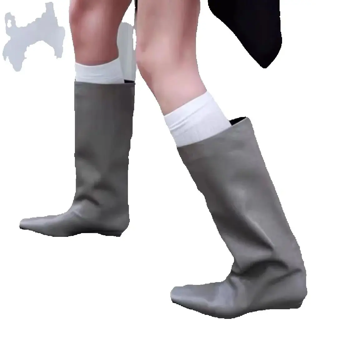 

Gray Solid Color Leather Boots For Women 2025 Autumn Winter New Simple Square Toe Thick Heel Knight Large Tube Mid-Calf Boots