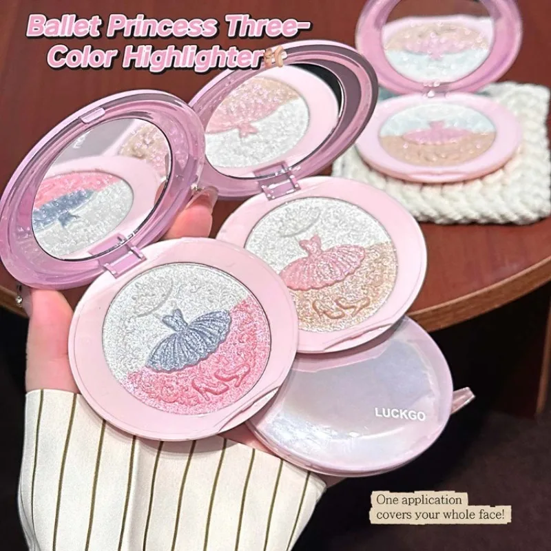 3-Color Highlighter Makeup Palette Lasting Natural Glow Shimmer Face Highlighter Fine Pearl Powder Brightening Contour Makeup