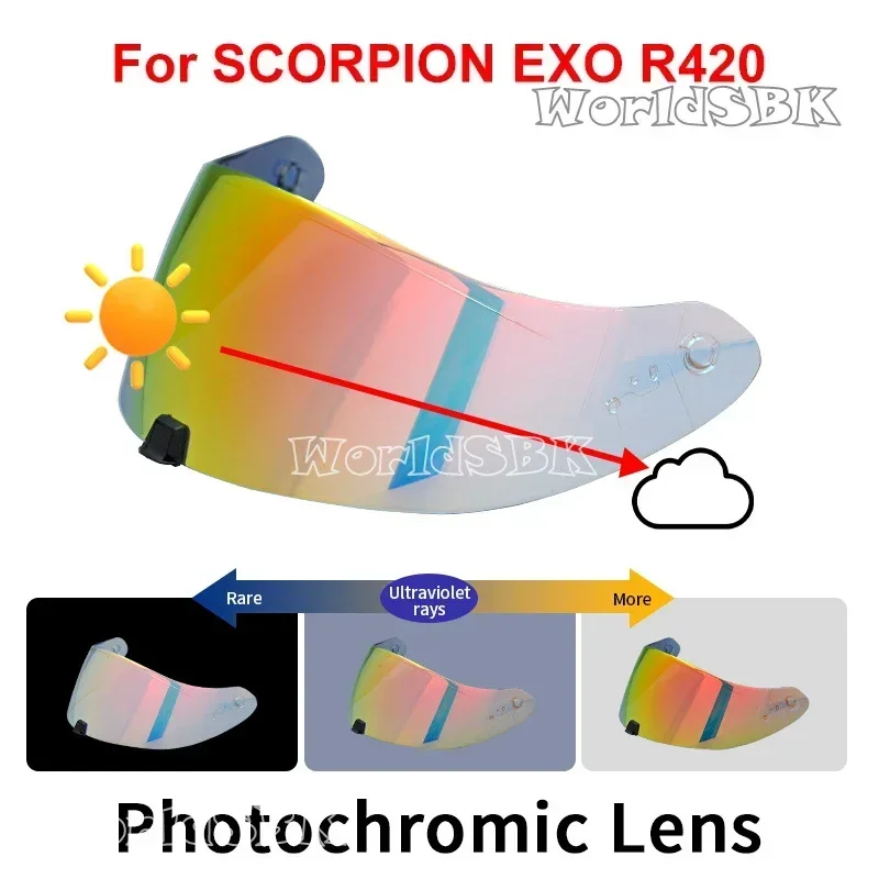 Red Photochromic Shield Visor Lenses for SCORPION EXO R420 Helmet Visor Full Face Viseira Capacete Racing Helmet Parts