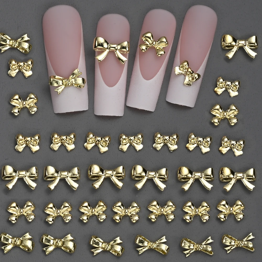 20pcs Kawaii Metallic Silver Ribbon Bow Nail Charms 3D Alloy Silver Bowknot Ribbon Nail Gems Luxury Flatback Bow Nail Parts Y5K$