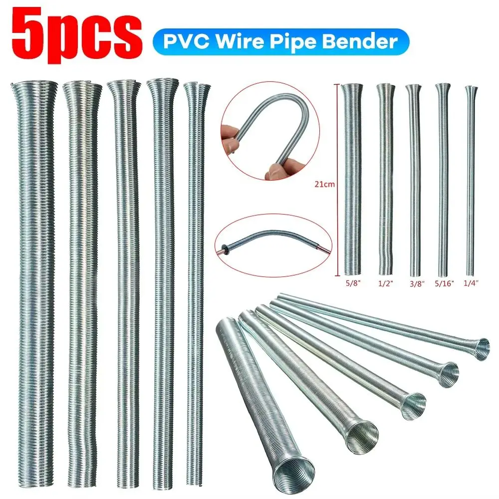 5Pcs/Set 1/4 1/2 3/8 5/8 5/16 Spring Pipe Benders Spring Steel Internal Folding Tube Bender Manual Copper Pipe Bending Tool