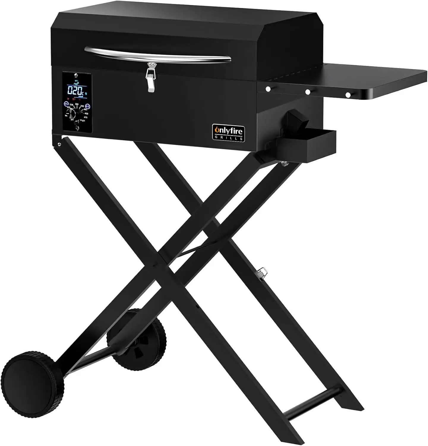 

BBQ Wood Pellet Grill Smoker with Foldable Cart Meat Probe 2 Tiers Cooking Area Portable Grilling Stove for Outdoor Kitchen