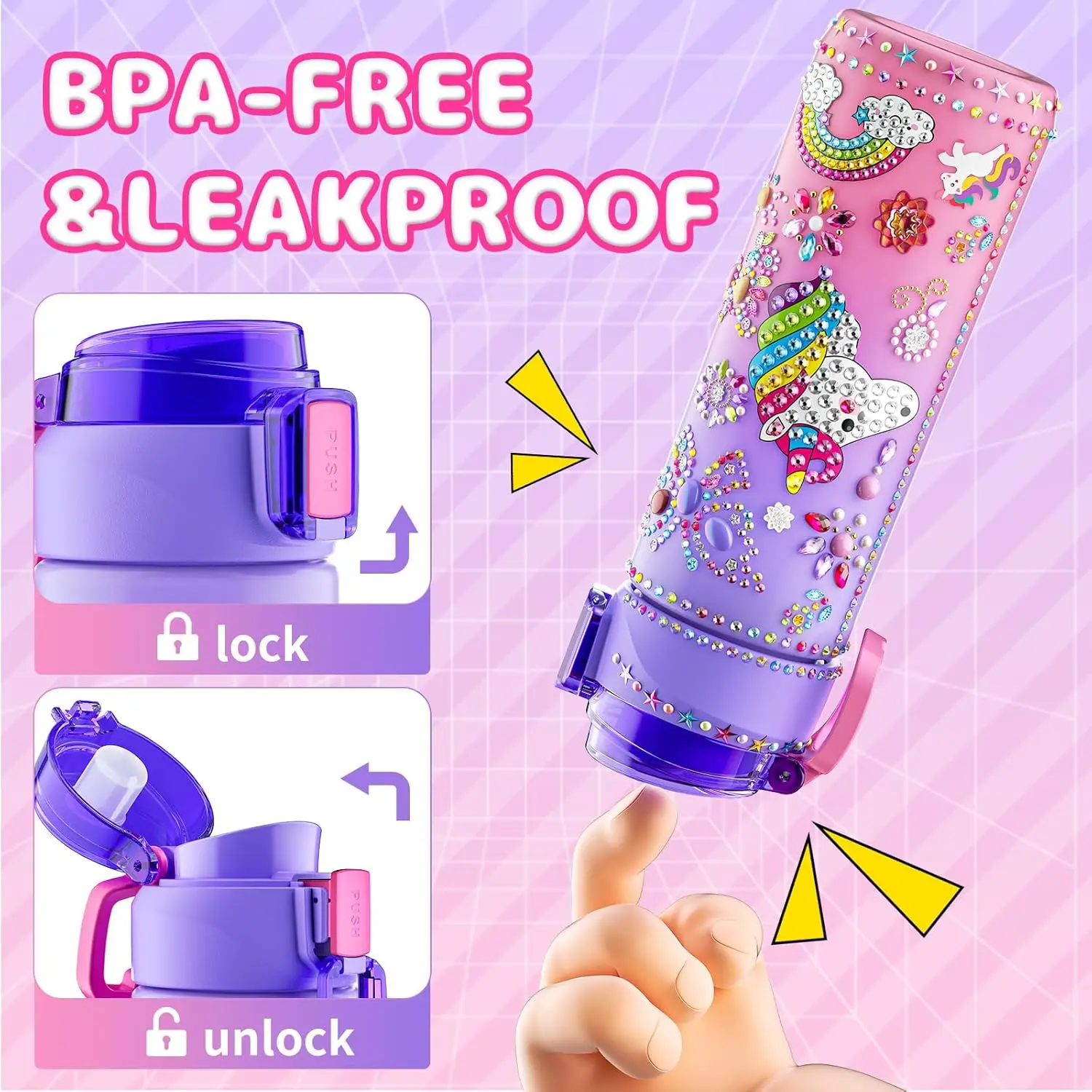 Decorate Your Own Water Bottle Kit for Girl Age 4-6,Unicorn DIY Painte Craft Clay Bead Bracelet Make Kit for Kids Gift Birthday