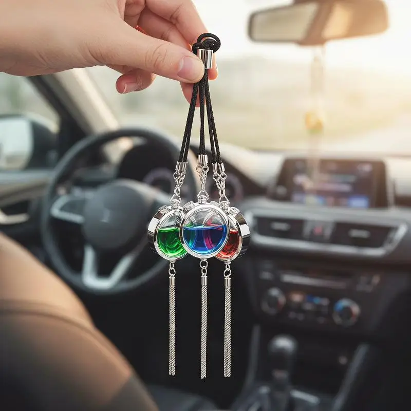 Premium Metal Car Fragrance Pendant Empty Refillable Diffuser Bottle Durable Hanging Ornament for Vehicle Interior Decor