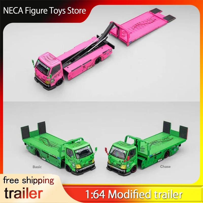 megagear-custom-modified-tow-truck-1-64-scale-dinosaur-themed-alloy-diecast-car-model-flatbed-trailer-for-collection-enthusiasts