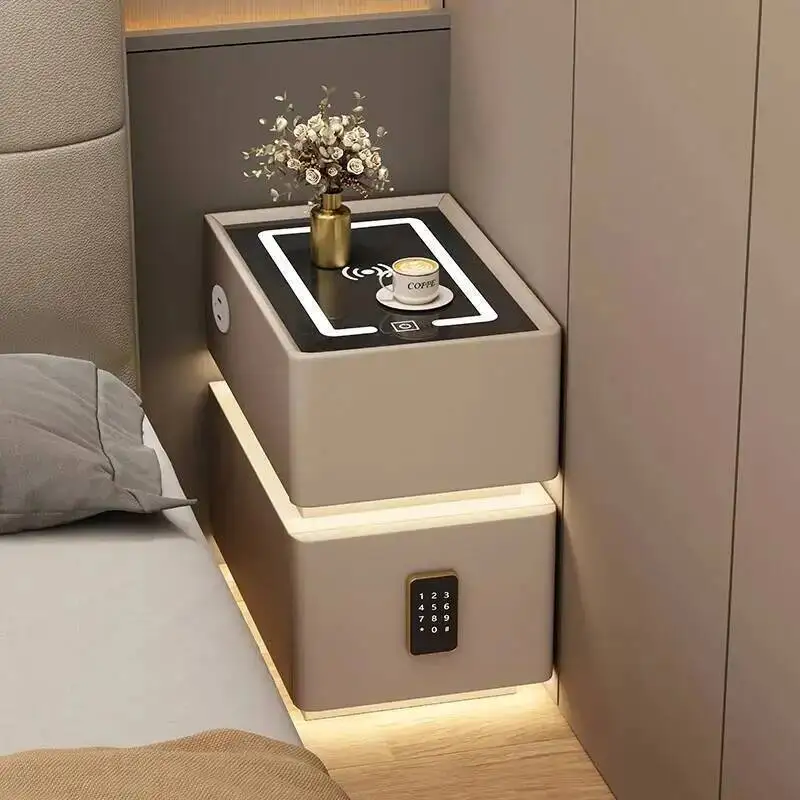 

Table Smart Bedside Narrow Charging Space Saving Nordic Storage Nightstand Trendy Drawers Led Mesa De Noche Replica Furniture