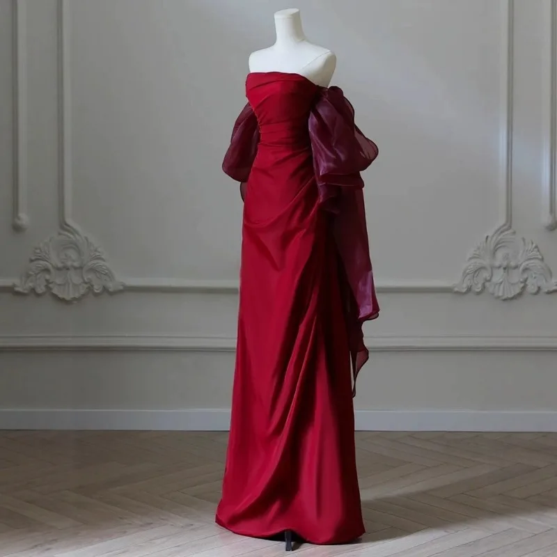 2026 New Chinese Style Morning Robe Bridal Wedding Toast Dress Engagement Dress High End Niche French Strapless Dress Elegant