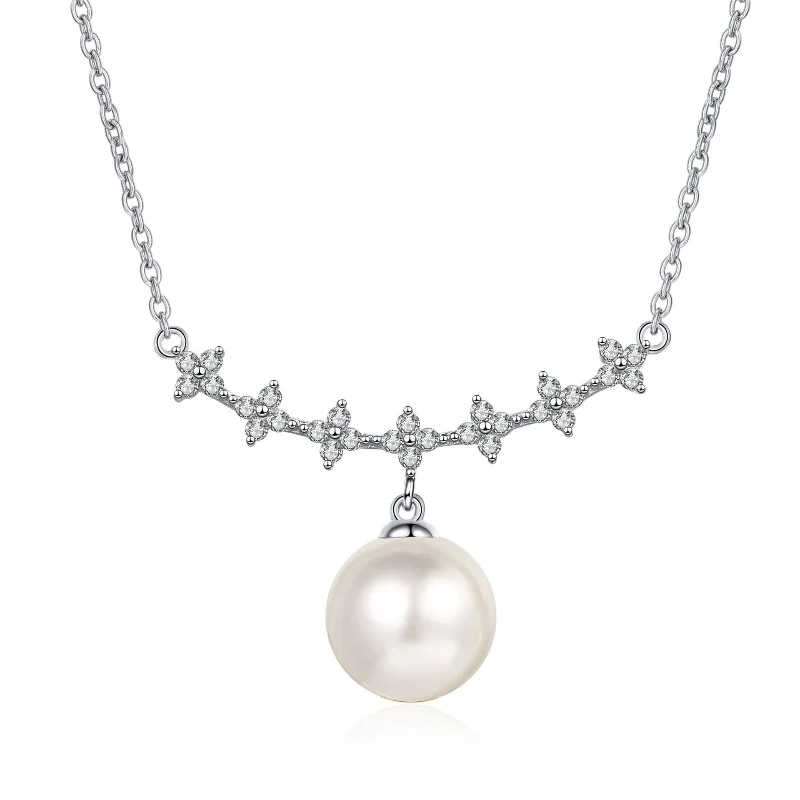 

S925 Sterling Silver Chain Flawless Freshwater 10mm Pearl Moissanite Necklace for Women