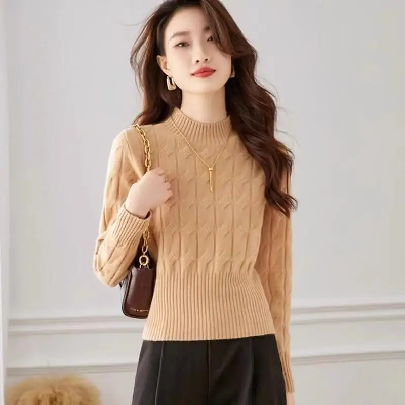 

Short high-waisted tops for women new autumn winter fashionable half turtleneck bottoming sweater with skirt for small people