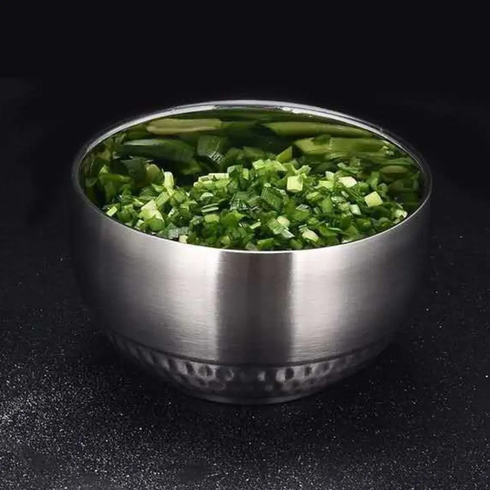2 Piece 304 Stainless Steel Double-layer Rice Bowl Unbreakable Scald-proof Children's Bowl Hammered Pattern Thickened