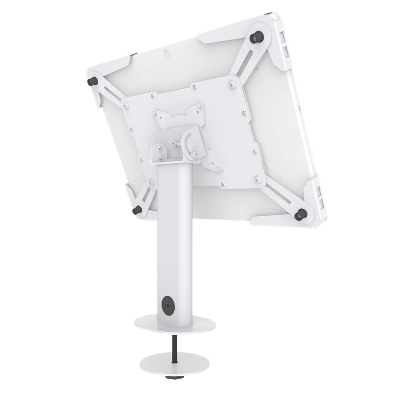 Universal Grommet Metal Tablet Stand Enclosure 360 Rotation Adjustable Desktop Security Holder 7-10 Inch 180 Tilt 20LBS Capacity