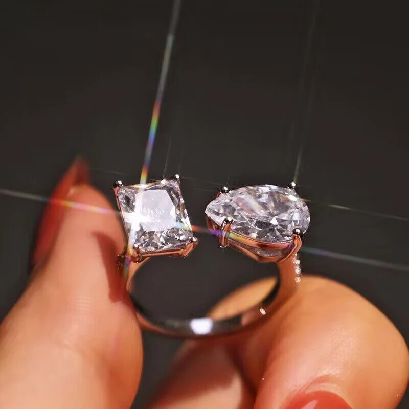 Huitan rechteckige Birne Zirkonia Öffnungs ringe für Frauen Luxus Ehering Accessoires Silber Farbe neuen trend igen Schmuck