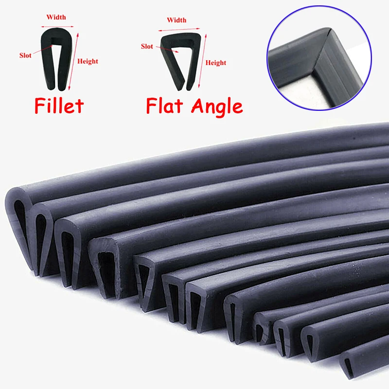 Fillet/Flat Angle U-shaped Rubber Edging Strip Glass Edge Sealing Strip Metal Sealing Mechanical Clip Width 4-16mm