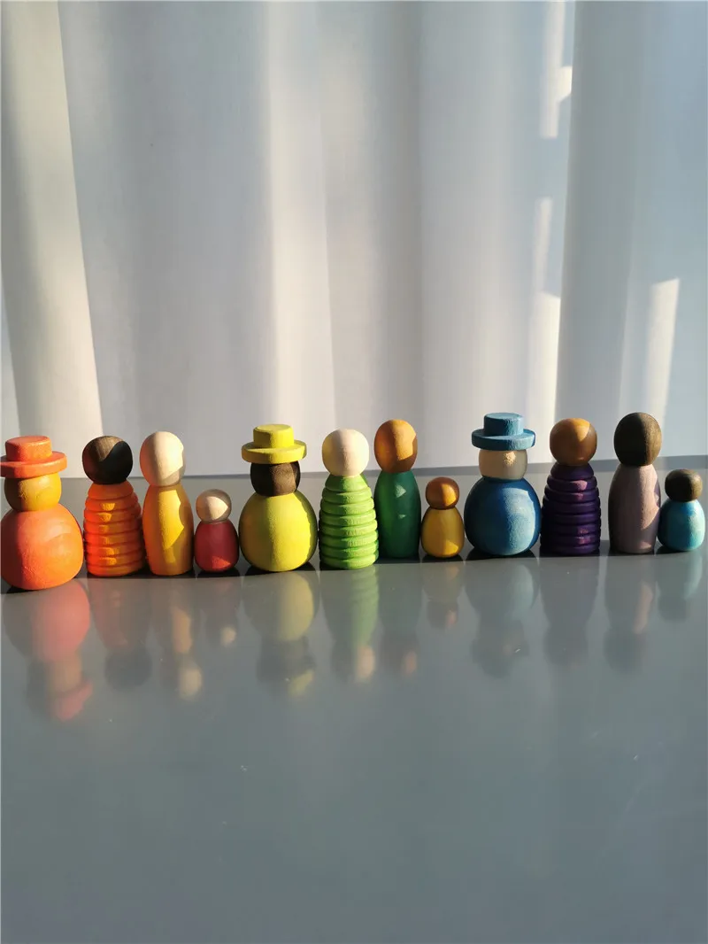 New Wooden Toys Beech Rainbow Calendar Peg Dolls Together Wizard Figurines Stacking Blocks for Kids