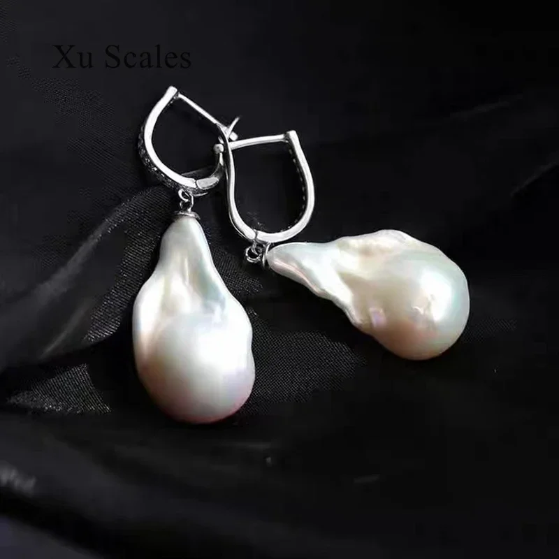 100% Natural Fresh Water Irregular Shape Baroque Pearl Earrings S925 Sterling Silver with Diamonds Fashion Retro Women\'s Jewelry