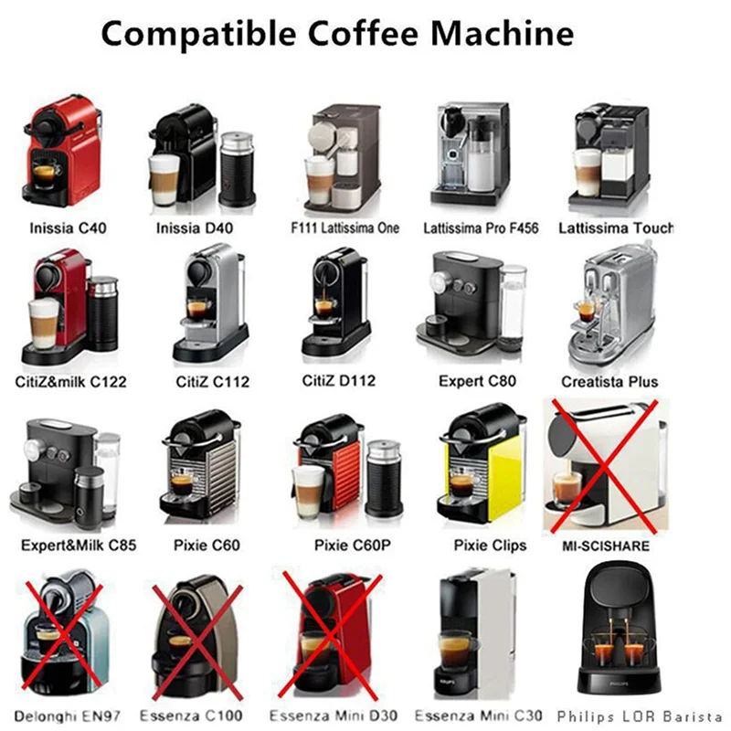 ABUD-แคปซูลนํากลับมาใช้ใหม่ได้, สแตนเลส, แผ่นรีฟิล 9 ชิ้นสําหรับ Nespresso + 3 Tamper + 3 ช้อน + แปรง 3 อัน