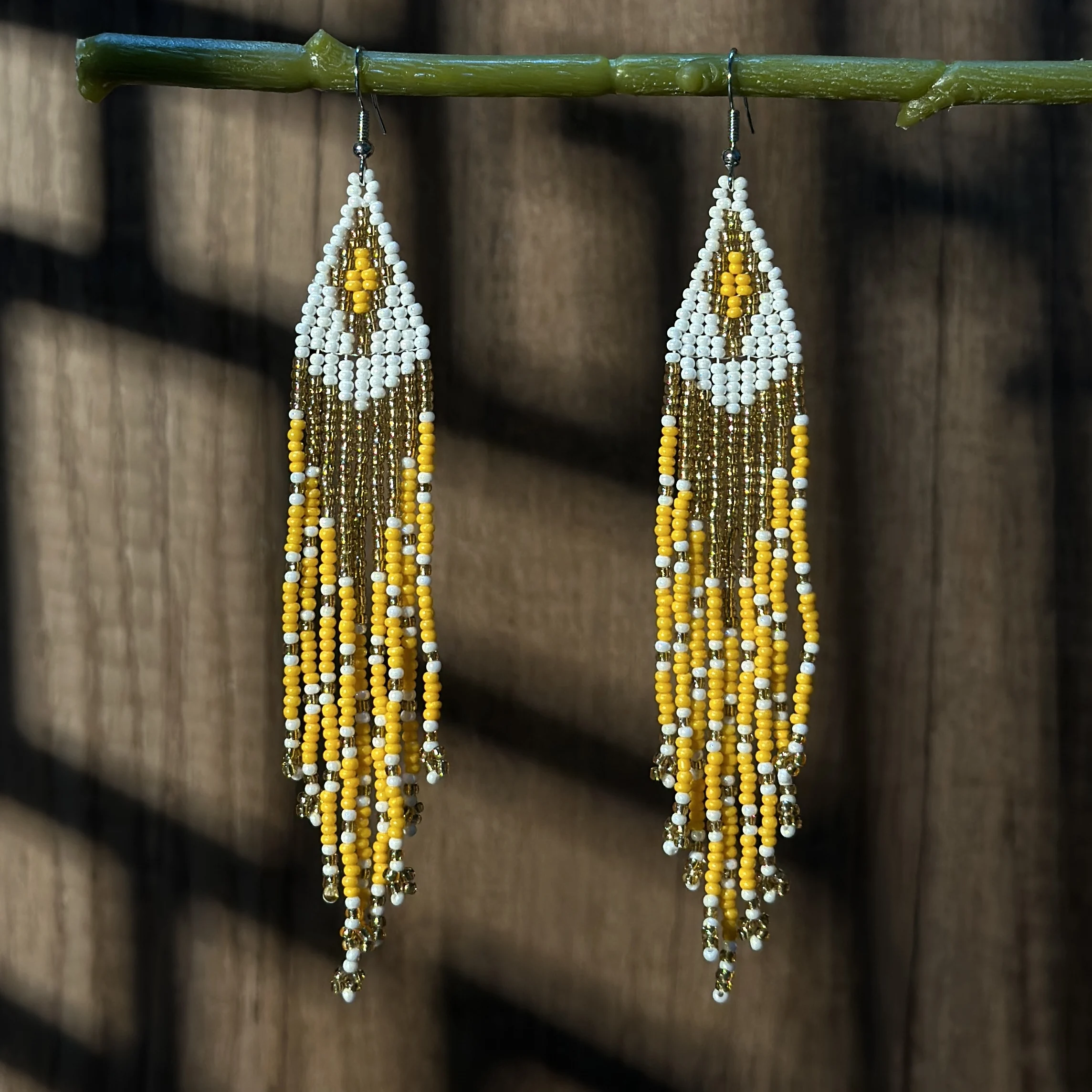 

Beaded earrings Bohemian hand woven color blocked tassel earrings Seed bead bead bead bead earrings