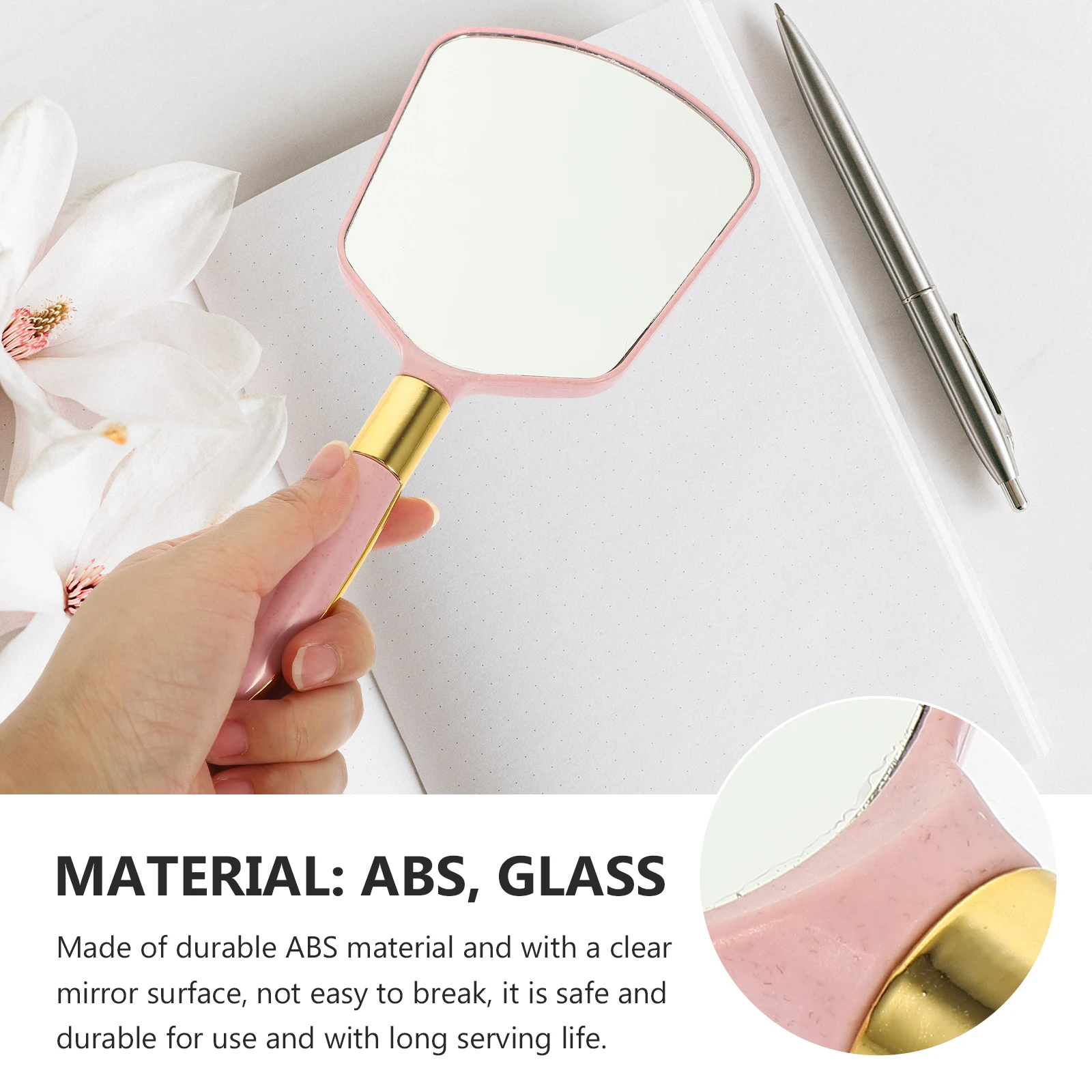 

Handheld Makeup Mirror with Ergonomic Handle Portable Compact Beauty Vanity Mirror for Travel Bathroom Office Use