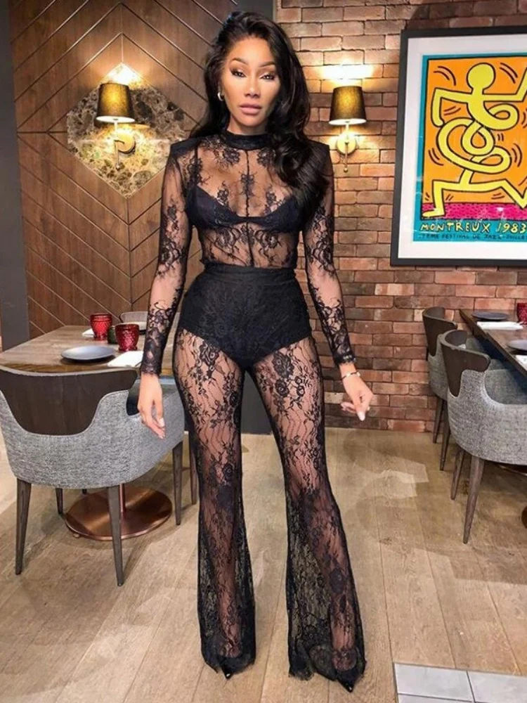 

Wmstar Jumpsuits Rompers Women Wholesale Best Selling Lace See Through Sexy Nightclub Plus Size Summer 2025 Europe America