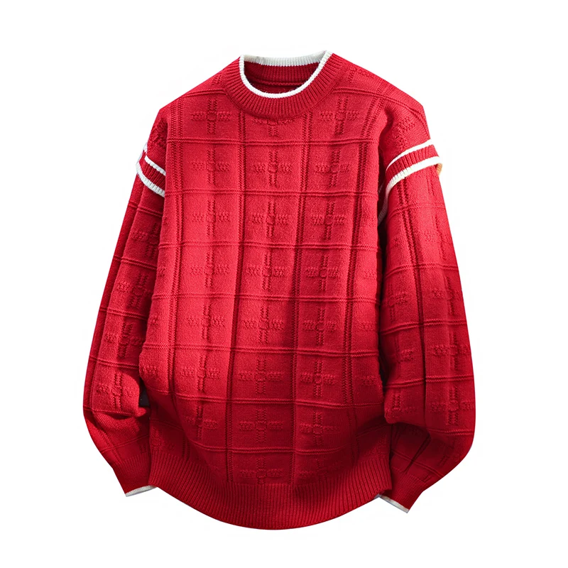 

Утепленный красный вязаный свитер мужской, повседневный, осенне-зимний, новый модный бренд, американский стиль, внутренняя одежда, трикотаж