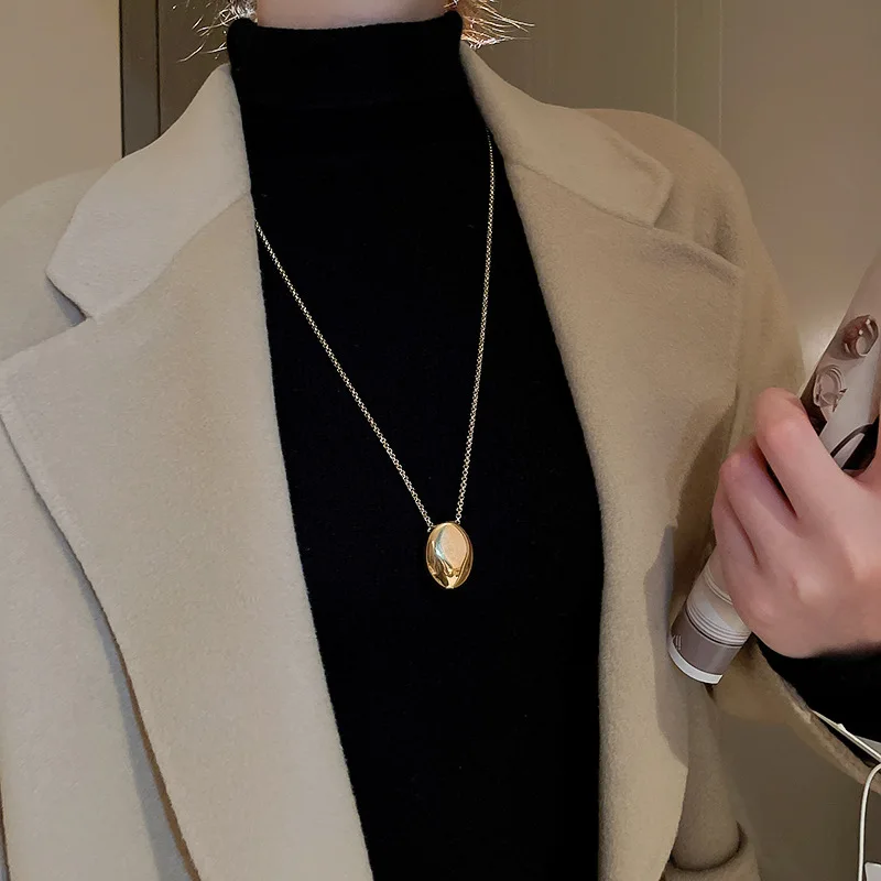 Smooth Geometric Oval Pendant Necklaces For Women Man Minimalist Long Layer Chian Necklaces Unisex Party Accessories Gift image 2