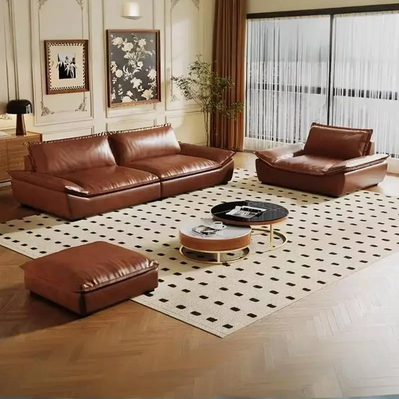 

Wood Brown European Sofas Waterproof Armrest Luxury Floor Lounges Couch Puffs Nordic Designer Divano 2 Posti Unique Furniture