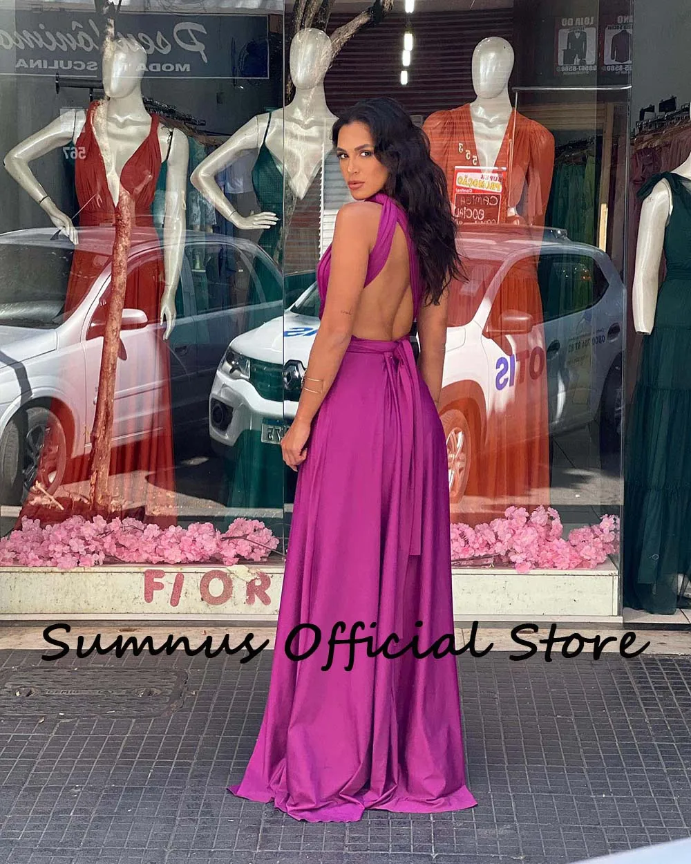 Roxo um ombro vestidos de noite pregas sem costas elegante longo banquete vestido plus size mãe casamento vestido de baile robe de soiree