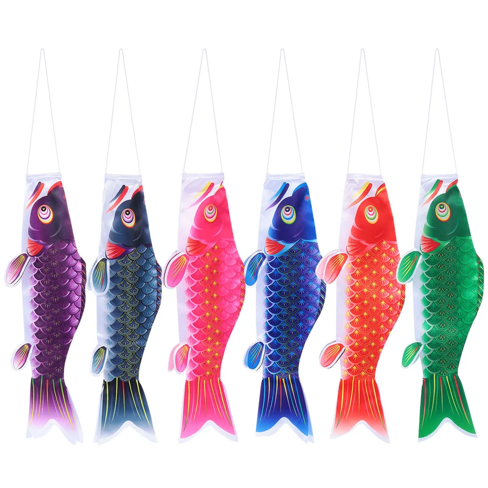 

6 Pcs Japanese Carp Flags 50cm Black Red Pink Green Blue Purple Outdoor Decor for Backyard Restaurant Festivals Hanging Windsock