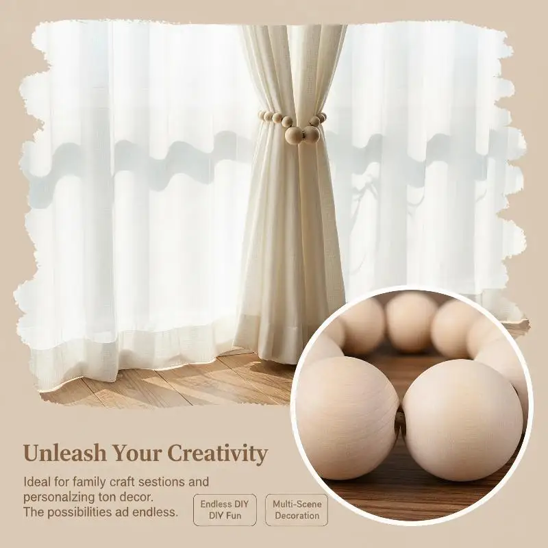 Boho Style 1Pcs Graduated Natural Wood Bead Curtain Tieback Rustic Curtain Holdback for Living Room Home Decoration