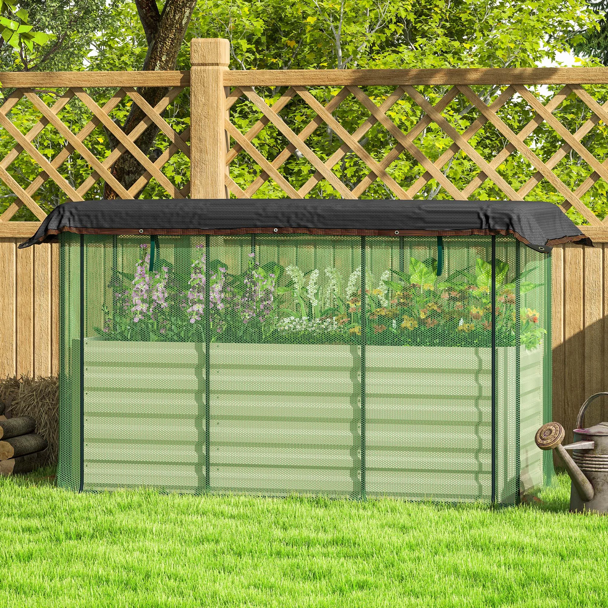 Galvanized Raised Garden Bed with Crop Cage & Shade Cloth, Beige - view 8