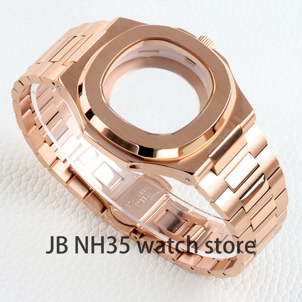 

40mm Rose Gold/Black 316L Stainless Steel Watch Case For Nautilus NH35 NH36 NH38 Movement 29.8mm Dial Modified Watch Accessories