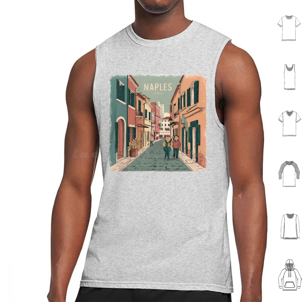 Camisetas sin mangas de algodón con estampado de Naples, Italia, paisaje urbano italiano, cultura mediterráneo, Pizza del Vesubio histórico