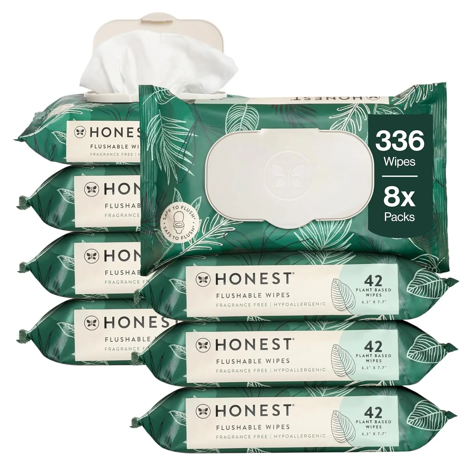 

Hypoallergenic Flushable Wipes for Sensitive Skin, Tropical Leaves Scent, 336 Count - Gentle and Safe