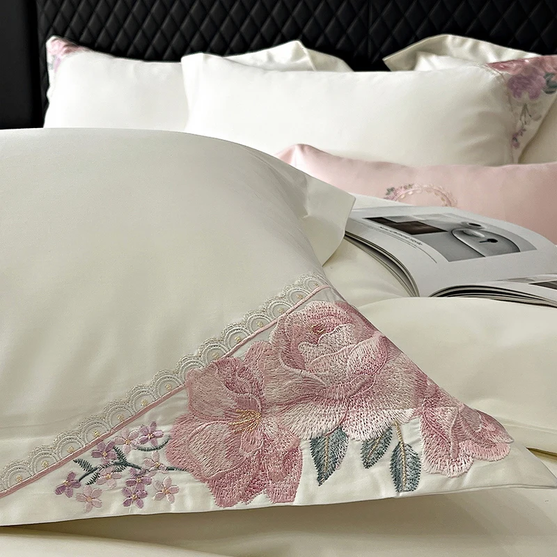 Elegant French Flowers Embroidery, 1000TC Egyptian Cotton, Luxury Bedding Set, Queen, King Size, Duvet Cover, Bed Sh