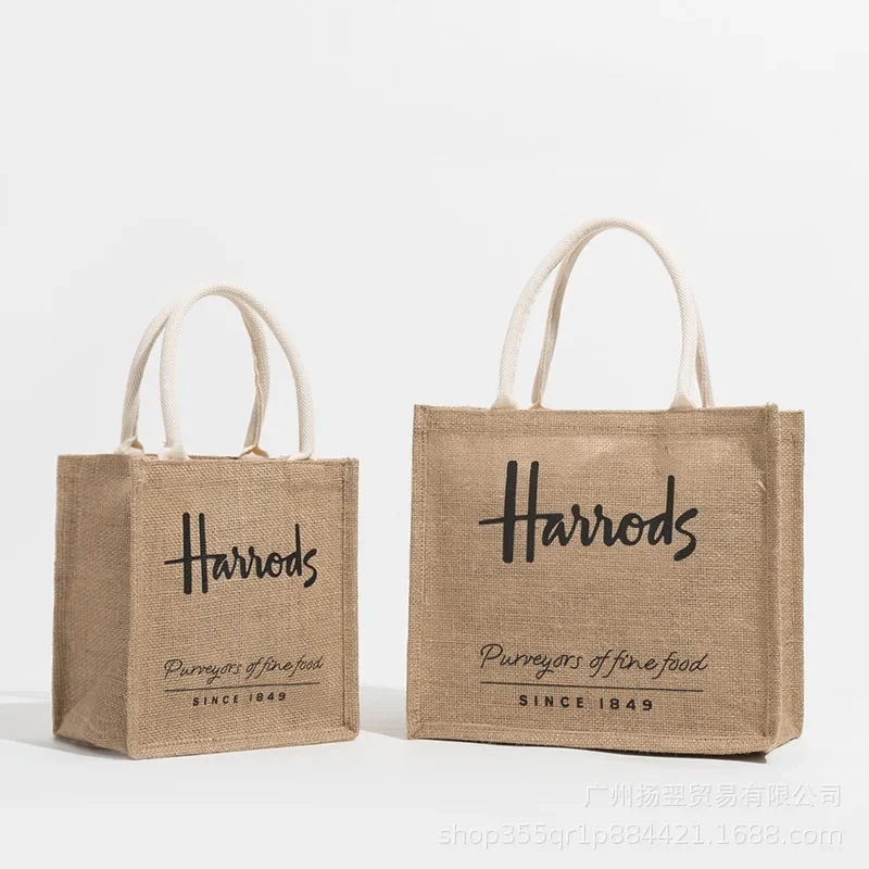 Harrods Linen Tote Shopper Bag Jute Bag PURVEYORS OF FINE FOOD REUSABLE Bag Beautiful