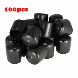 Capuchons d'extrémité ronds en caoutchouc vinyle noir, PVC, plastique, câble, fil, couvercle étanche, poteau en acier, tube, filetage, capuchons de protection, 100 pièces