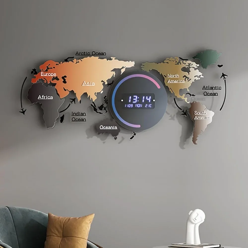 

Modern LED Digital World Map Wall Clock – Large Acrylic Decorative Clock, Battery Operated Wall Clocks for Living Room,